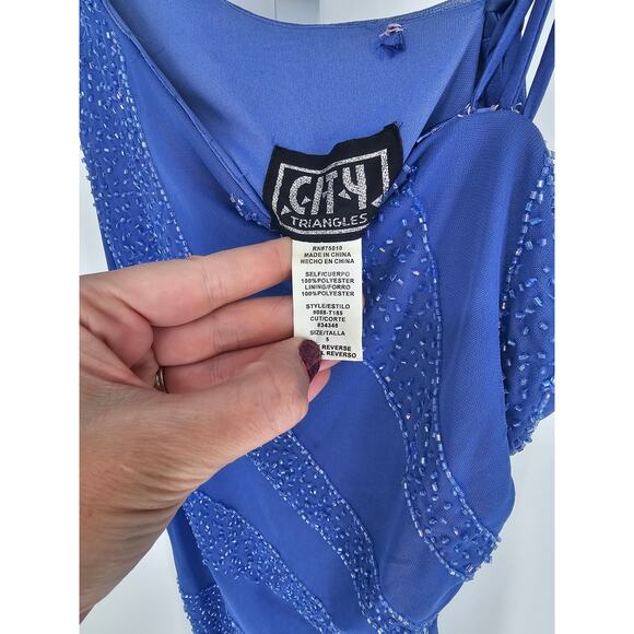 Y2K City Triangles Women's Sleeveless Purple Beaded Maxi Polyester Dress Size 5 - Picture 4 of 5